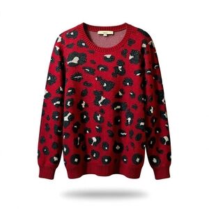 LOFT Red and Black Patterned Sweater